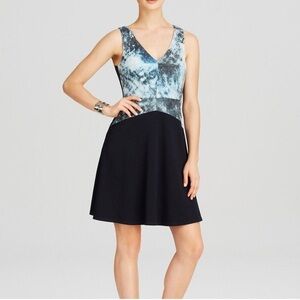 Bailey44 soft stretchy jersey knit rayon spandex faux suede panel V-neck dress